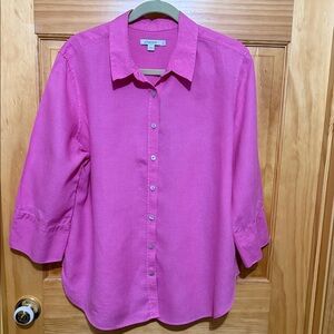 Chico's Vibrant Pink Linen Tunic Top, Size 3 (XL/16).